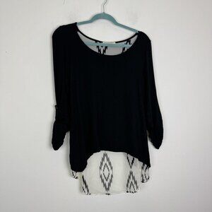 Shanley Black Long Sleeve Tulip Back Top Size Small High Low
